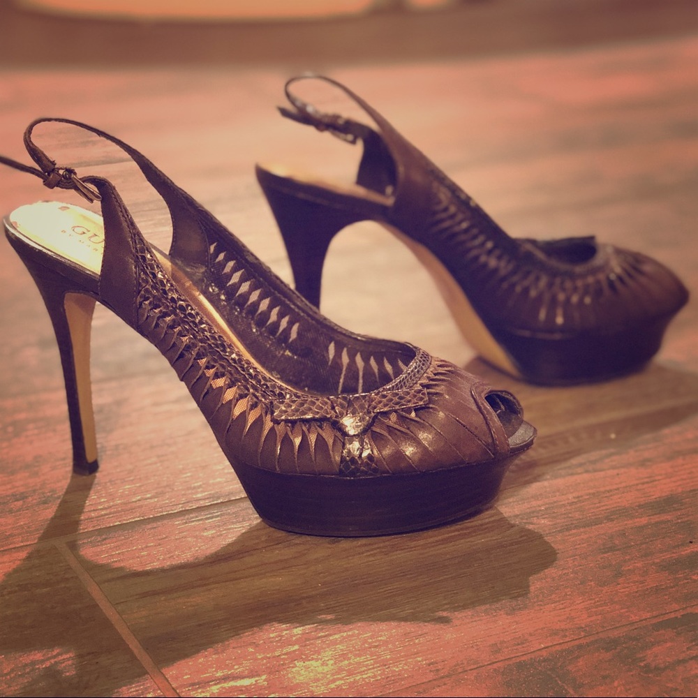 Guess Brown Leather Platform Heels